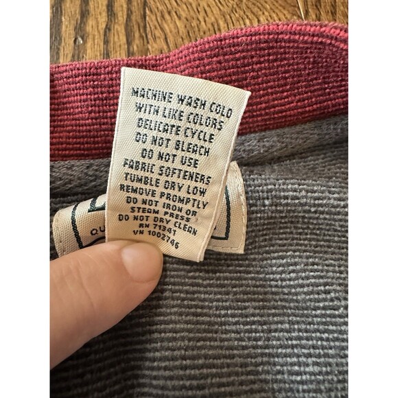 LL Bean Sweater Mens Large Red‎ Maroon Stripe Henley Fleece Pocket Outdoor EUC - Picture 4 of 8